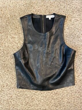 Good American Black Faux Leather Sleeveless Tank Top